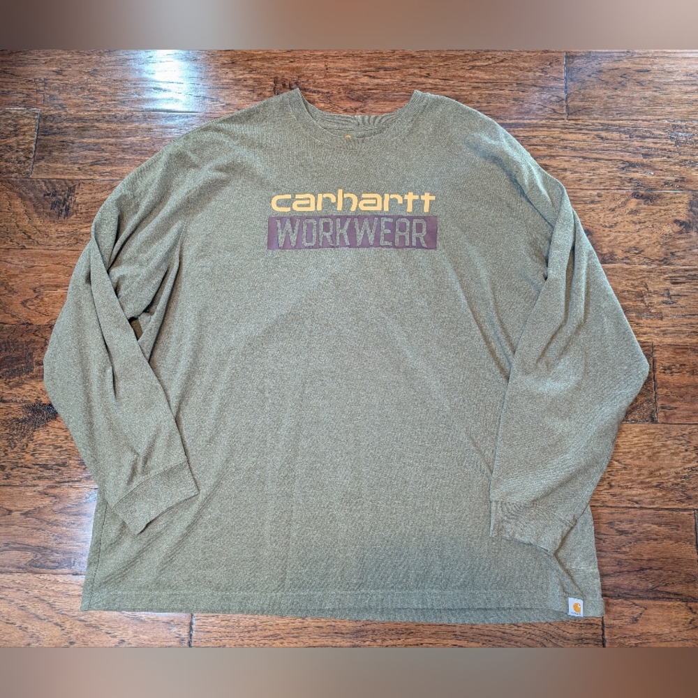 Carhartt Men's Green Long Sleeve Shirt with Logo Size 3XL